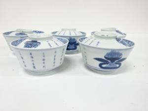 古伊万里　染付　大蓋物碗　5客